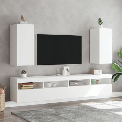 vidaXL TV galdiņš ar LED lampiņām, balti, 30,5x35x70 cm