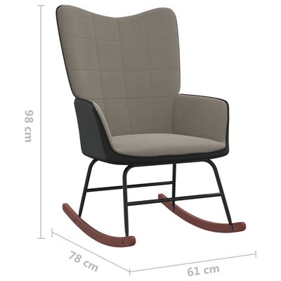 vidaXL šūpuļkrēsls ar kāju balstu, gaiši pelēks, samts un PVC