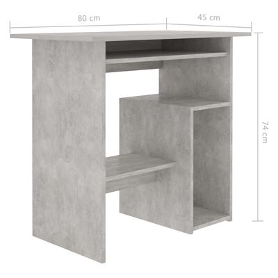 vidaXL rakstāmgalds, betona pelēks, 80x45x74 cm, skaidu plāksne