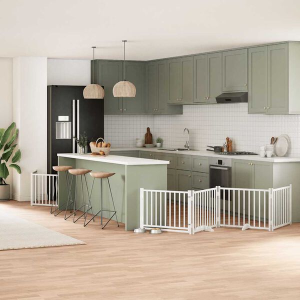 vidaXL suņu vārti ar durvīm, salokāmi, 12 paneļi, 960 cm, papeles koks