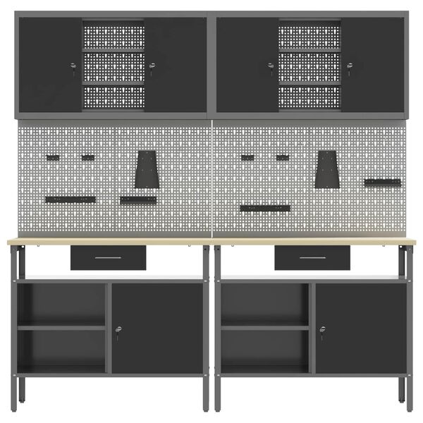 vidaXL Darbagalda komplekts 8 pcs Melna 200 x 55 x 200 cm Tērauds