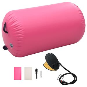 vidaXL piepū&scaron;ams vingro&scaron;anas rullis ar pumpi, 100x60 cm, rozā PVC
