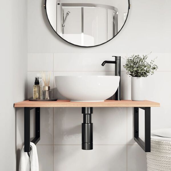 vidaXL izlietnes plaukts, stiprināms pie sienas, tērauds, ozola koks