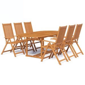 vidaXL 7-daļīgs dārza mēbeļu komplekts, akācijas masīvkoks, 150-200 cm