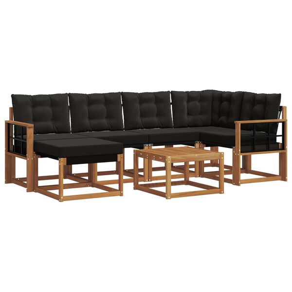 vidaXL Āra dīvānu komplekts ar spilvenu 7 pcs Dabīgs un melns