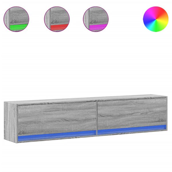vidaXL TV sienas skapītis ar LED, pelēka ozolkoka, 180x31x38 cm