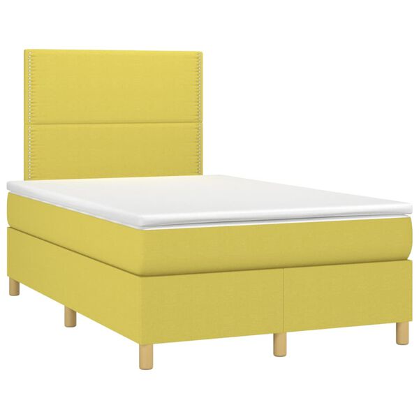 vidaXL atsperu gulta ar matraci, LED, zaļ&scaron; audums, 120x200 cm