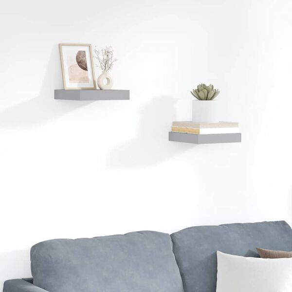 vidaXL sienas plaukti, 2 gab., pelēki, 23x23,5x3,8 cm, MDF