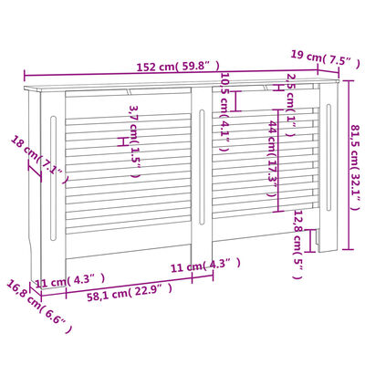 vidaXL radiatora pārsegs, balts, 152x19x81,5 cm, MDF