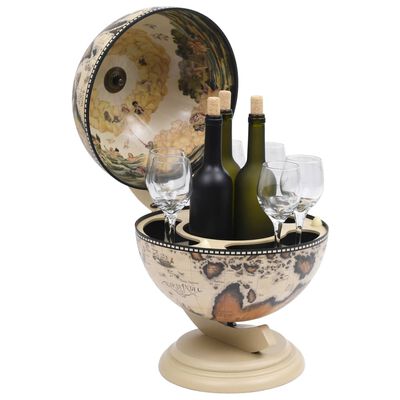 vidaXL vīna pudeļu turētājs, galda bārs, globusa forma, eikalipta koks