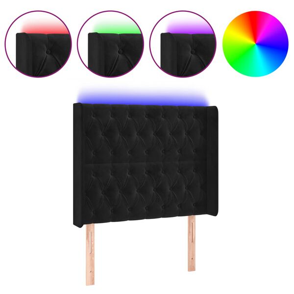 vidaXL gultas galvgalis ar LED, 103x16x118/128 cm, melns samts