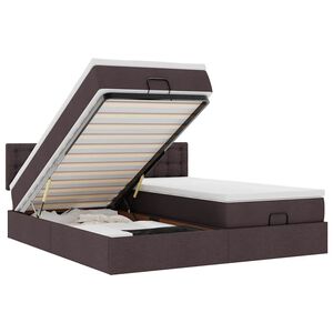 vidaXL Osmaņu gultas rāmis ar matračiem tum&scaron;i brūns 180x200cm audums