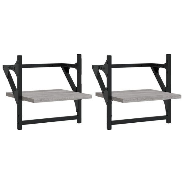 vidaXL sienas plaukti ar stieņiem, 2 gab., pelēki, 30x25x30 cm