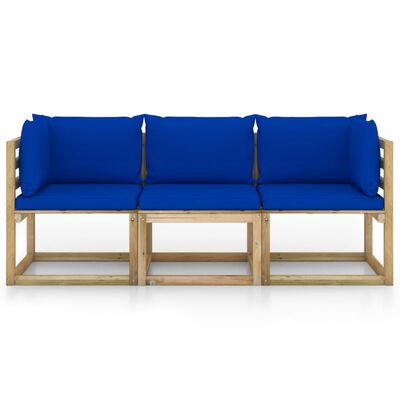vidaXL 3-vietīgs dārza dīvāns ar ziliem matračiem