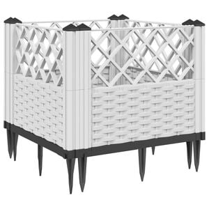 vidaXL dārza puķu kaste ar mietiņiem, balta, 43,5x43,5x43,5 cm, PP