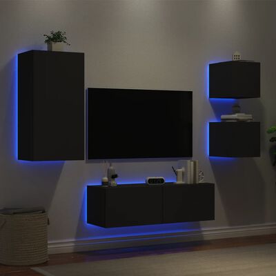 vidaXL TV sienas skapīši ar LED, 4 gab., melni