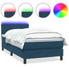 vidaXL atsperu gulta ar matraci, LED, tum&scaron;i zils samts, 100x220 cm