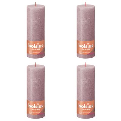 Bolsius cilindriskas sveces Shine, 4 gab., 190x68 mm, pelnu rozā
