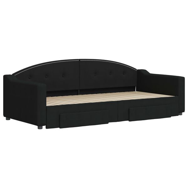 vidaXL izvelkams dīvāns ar atvilktnēm, melns, 90x200 cm, audums