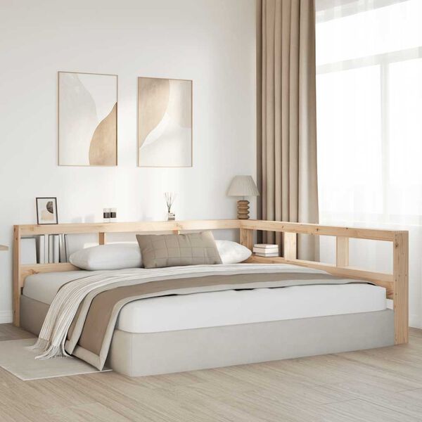 vidaXL Grāmatu skapja galvgalis L-veida 180 cm priedes masīvkoks