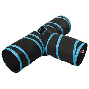 vidaXL kaķu tunelis, 3 ejas, melns un zils, 90 cm, poliesters