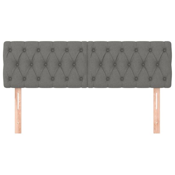 vidaXL gultas galvgaļi, tum&scaron;i pelēks, 144x7x78/88 cm, audums