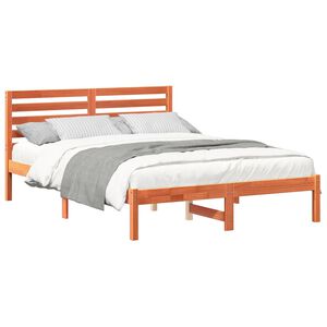 vidaXL Gultas rāmis Vaks brūns 135 x 190 cm Ciets priedes koks