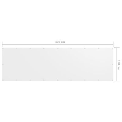 vidaXL balkona aizslietnis, 120x400 cm, balts audums