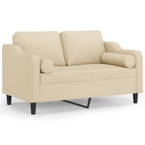 vidaXL divvietīgs dīvāns ar spilveniem, krēmkrāsas, 120 cm, audums