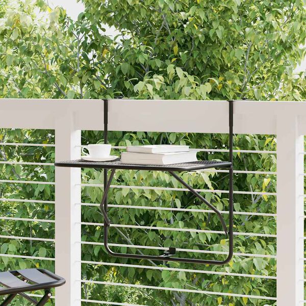 vidaXL balkona galdiņ&scaron;, melns, 60x40 cm, tērauds