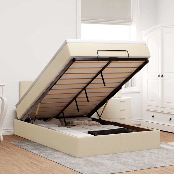 vidaXL Osmaņu gulta ar matraci&LEDs, krēmkrāsas, 120x190 cm, audums