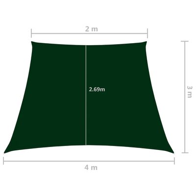 vidaXL saulessargs, 2/4x3m, trapeces forma, tumši zaļš oksforda audums