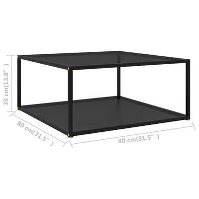 vidaXL kafijas galdiņš, melns, 80x80x35 cm, rūdīts stikls