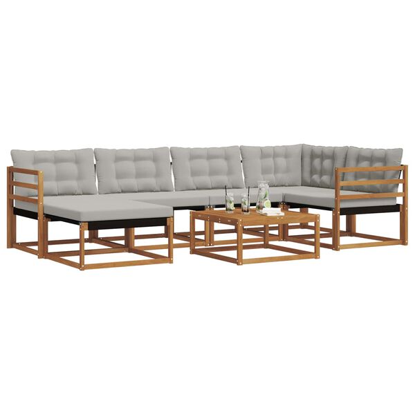 vidaXL Āra dīvānu komplekts ar spilvenu 7 pcs Dabīgs un gai&scaron;i pelēks