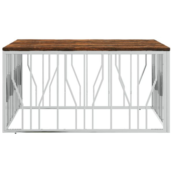 vidaXL kafijas galdiņš, nerūsējošs tērauds un pārstrādāts masīvkoks