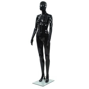 vidaXL sievie&scaron;u manekens, pilna auguma, stikla pamatne, 175 cm, melns