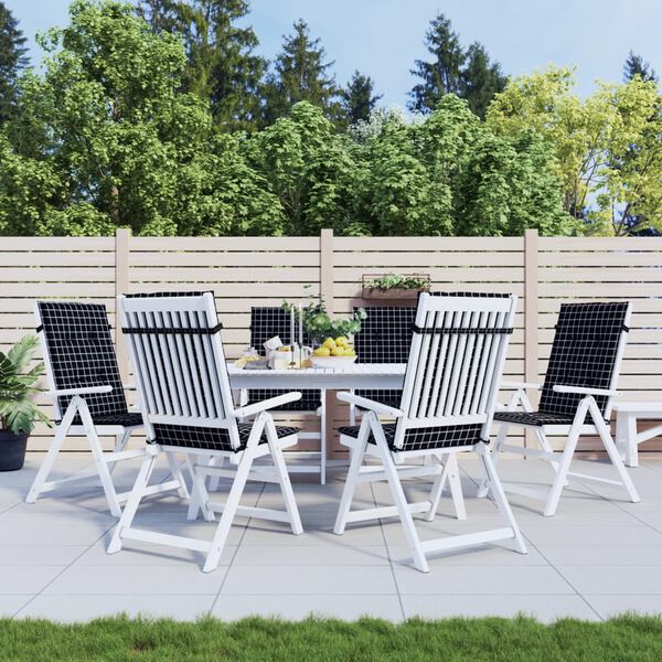 vidaXL dārza krēslu matrači, 6 gab., audums, melnas rūtis