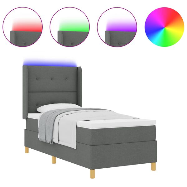 vidaXL Kastītes atsperu gulta ar matraci Pelēka 140 x 200 cm audums