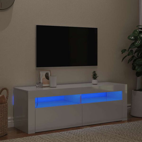 vidaXL TV galdiņ&scaron; ar LED lampiņām, 120x35x40 cm, spīdīgi balts