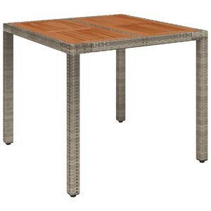 vidaXL dārza galds ar koka virsmu, 90x90x75 cm, pelēka PE rotangpalma