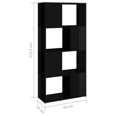 vidaXL grāmatu plaukts, spīdīgi melns, 60x24x124,5 cm