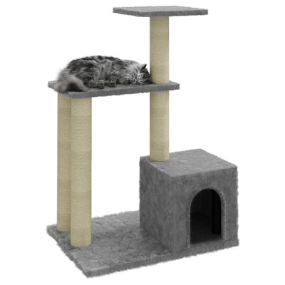 vidaXL kaķu māja ar sizala stabiem nagu asināšanai, 71 cm, pelēka