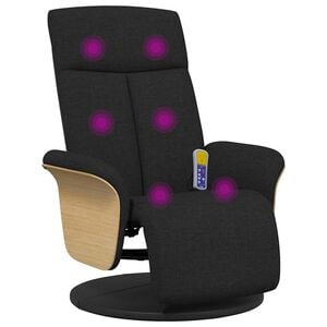 vidaXL masāžas krēsls ar kāju balstu, atgāžams, melns audums