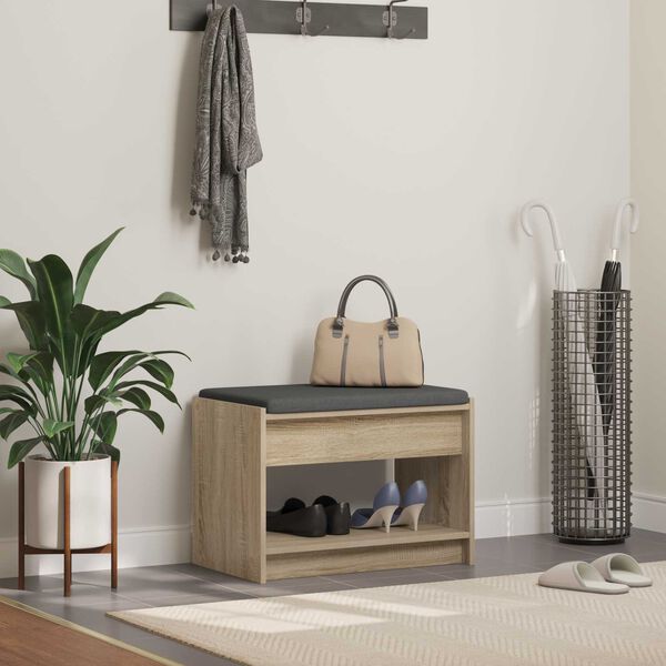 vidaXL Zāles sols ar spilvenu ar plauktu Sonoma ozols 63 x 38 x 45 cm