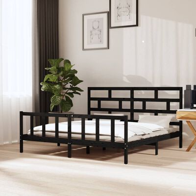 vidaXL gultas rāmis, melns, priedes masīvkoks, 180x200 cm, divvietīgs