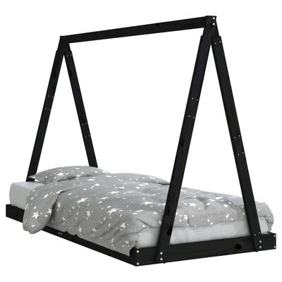 vidaXL bērnu gultas rāmis, melns, 90x190 cm, priedes masīvkoks