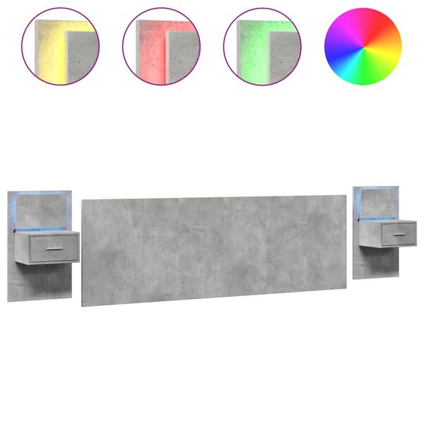 vidaXL gultas galvgalis ar skapī&scaron;iem, betona pelēks, inženierijas koks