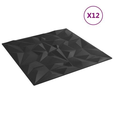 vidaXL sienas paneļi, 12 gab., melni, 50x50 cm, EPS, 3 m², ametists