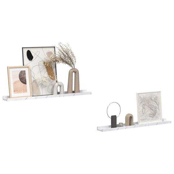 vidaXL Sienas plaukts ar plauktu 2 pcs Balts marmors 80 x 9 x 3 cm