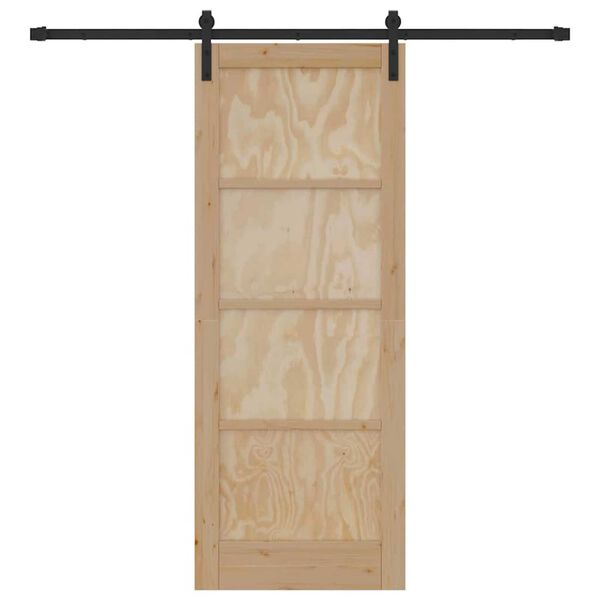 vidaXL Slīdošās durvis Dabīgs un melns 78 x 202 cm Ciets priedes koks